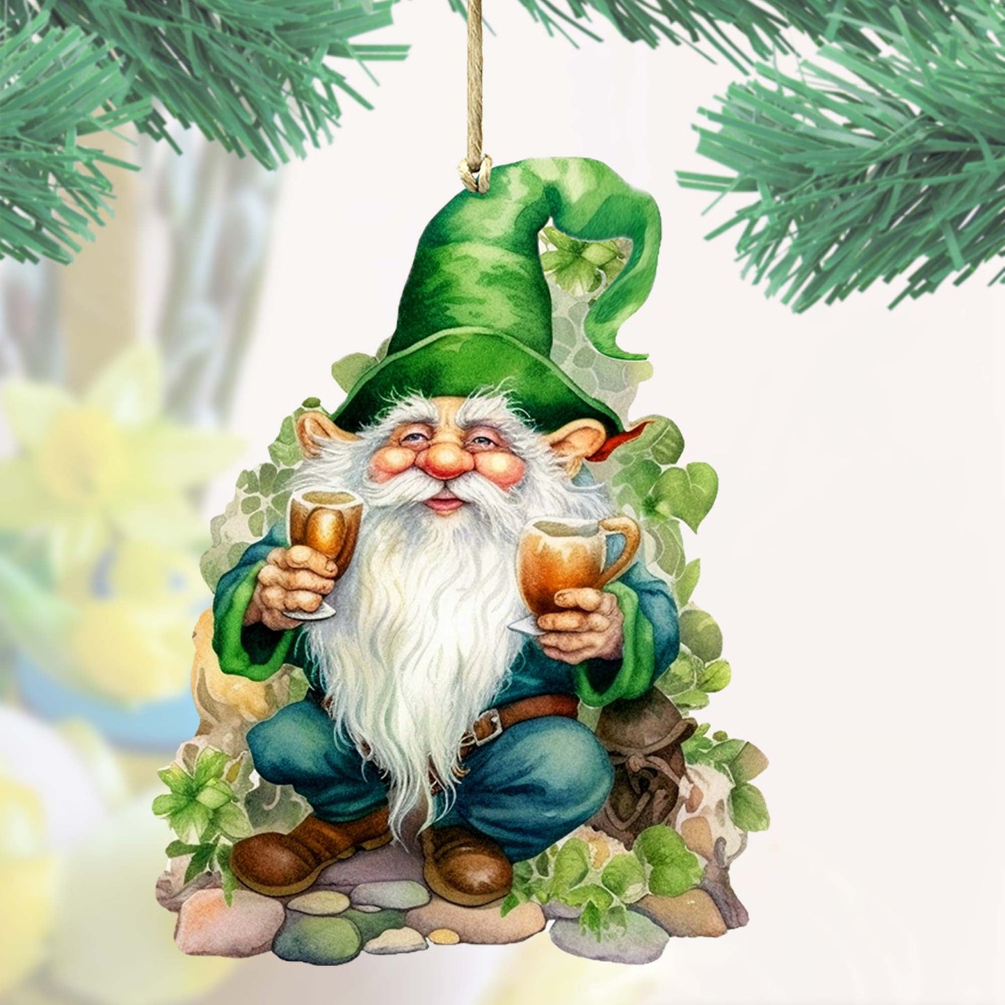 Lucky Leprechaun Wooden Ornaments by G. DeBrekht Easter Spring Decor - 8652778-0
