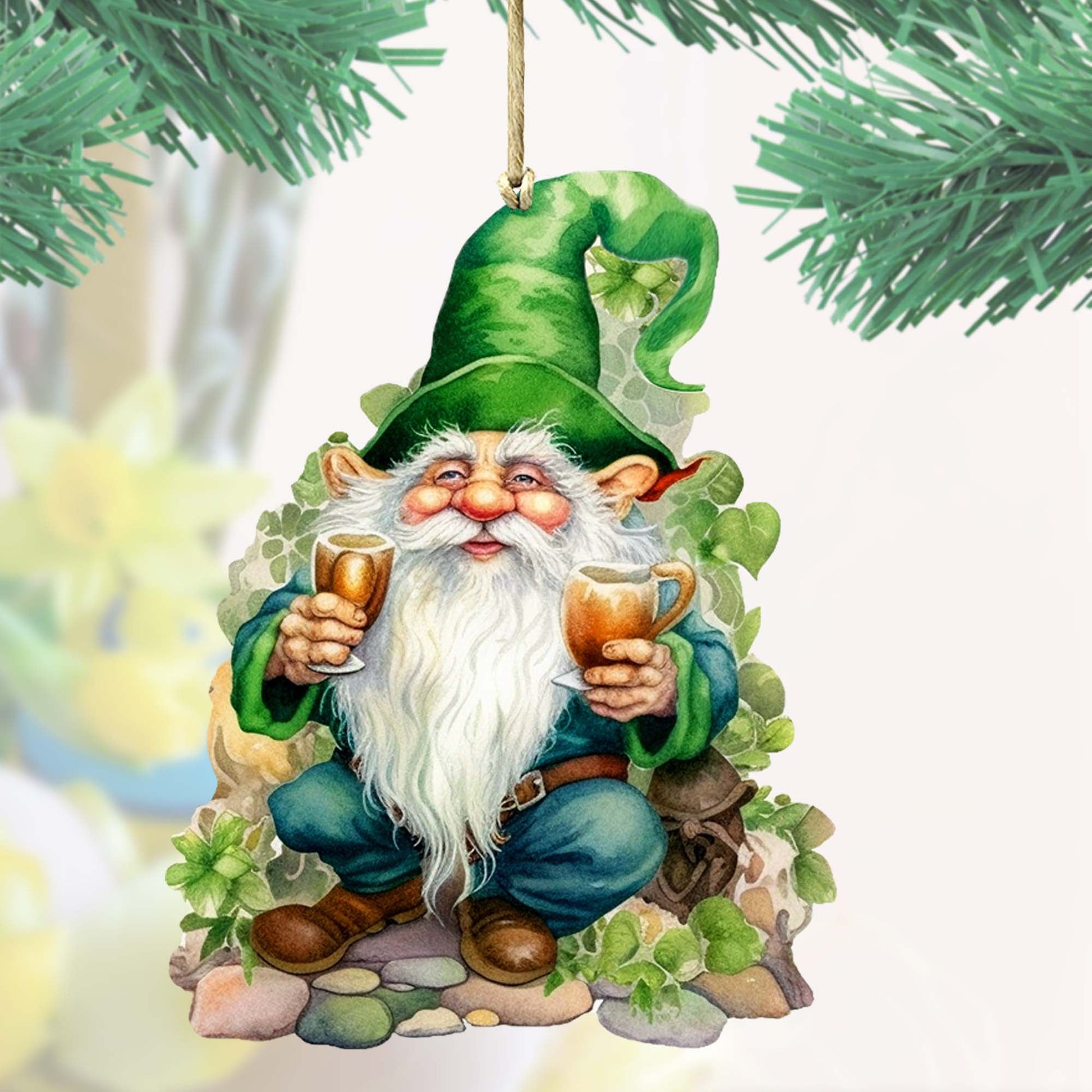Lucky Leprechaun Wooden Ornaments by G. DeBrekht Easter Spring Decor - 8652778-0