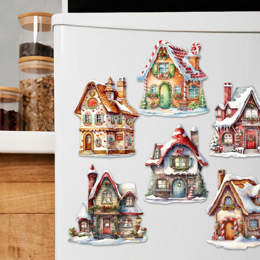 Christmas Houses Decorative Wooden Magnets Set of 6 by G. Debrekht - Christmas Decor - 8090024G-S6-0