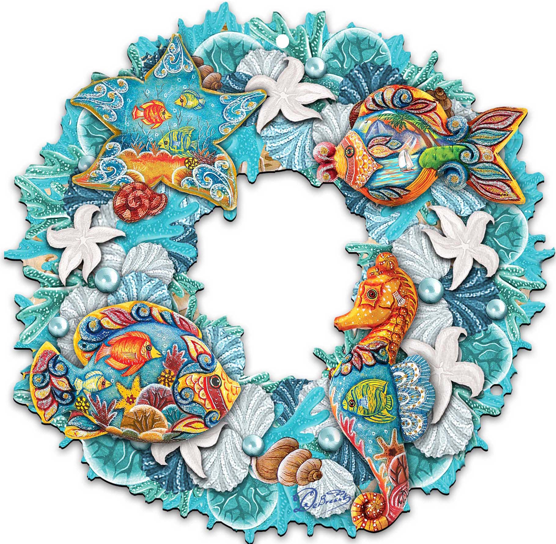 Coastal Sea Creatures Holiday Door Wreath by G. DeBrekht - Coastal Holiday Decor - 8185306-3H-4