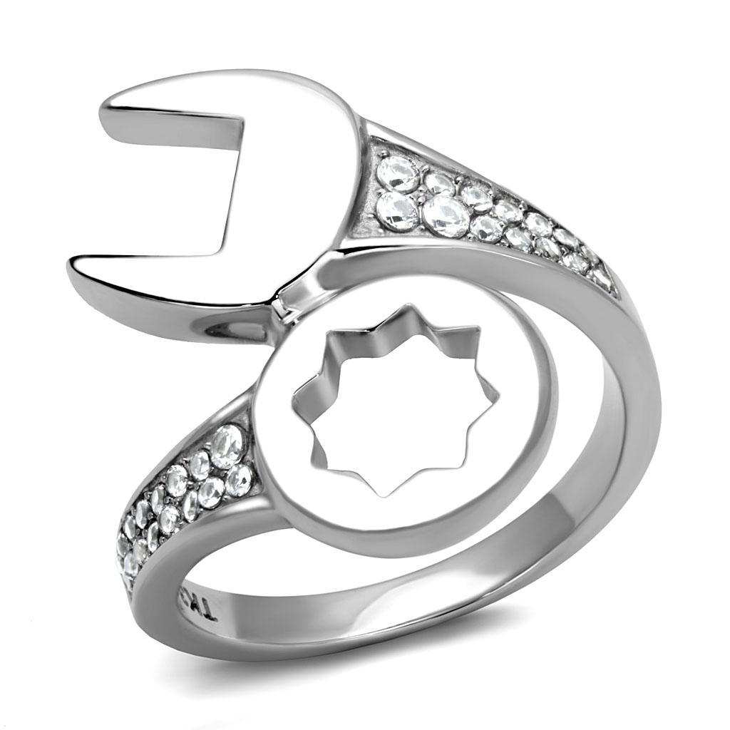 TK3097 - High polished (no plating) Stainless Steel Ring with AAA Grade CZ  in Clear-0