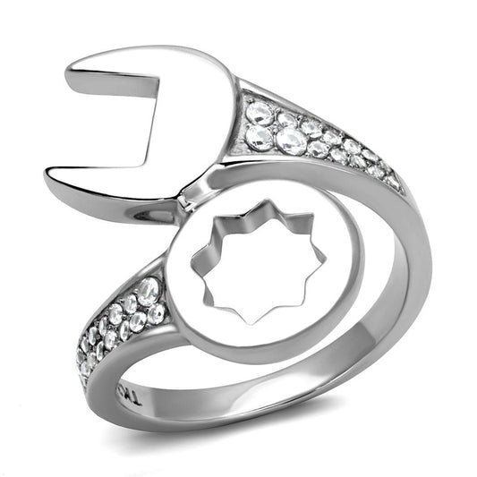 TK3097 - High polished (no plating) Stainless Steel Ring with AAA Grade CZ  in Clear-0